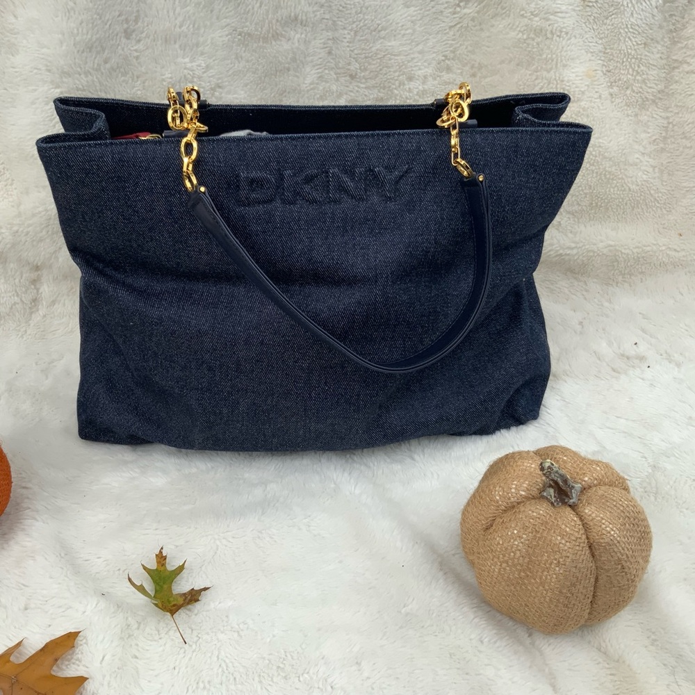 DKNY Soft Denim Bag gold chain